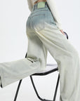Women’s Gradient Blue Straight-Leg Jeans – Wide-Leg High Street Denim