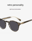 Japanese-style Men's Retro Pattern Cloth Round Frame UV-proof Sunglasses