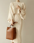 Women’s Knitted Bat-Sleeve Sweater & Skirt Set – Sweet Elegance with Effortless Comfort
