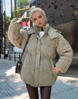 Women’s Cotton-Padded Lamb Wool Coat – Drawstring Waist Thickened Winter Jacket
