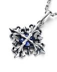 S925 Silver Cross Flower Pendant Necklace Men