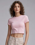 Women’s Cropped Cotton T-Shirt – American Style Short Sleeve Slim Fit Tee with Round Neck, Soft Fabric & Trendy Navel-Length Design