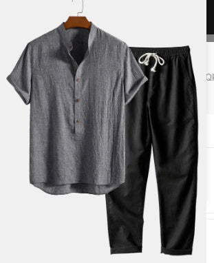 Men’s Printed Casual Suit – Loose Short Sleeve Shirt &amp; Trousers Set