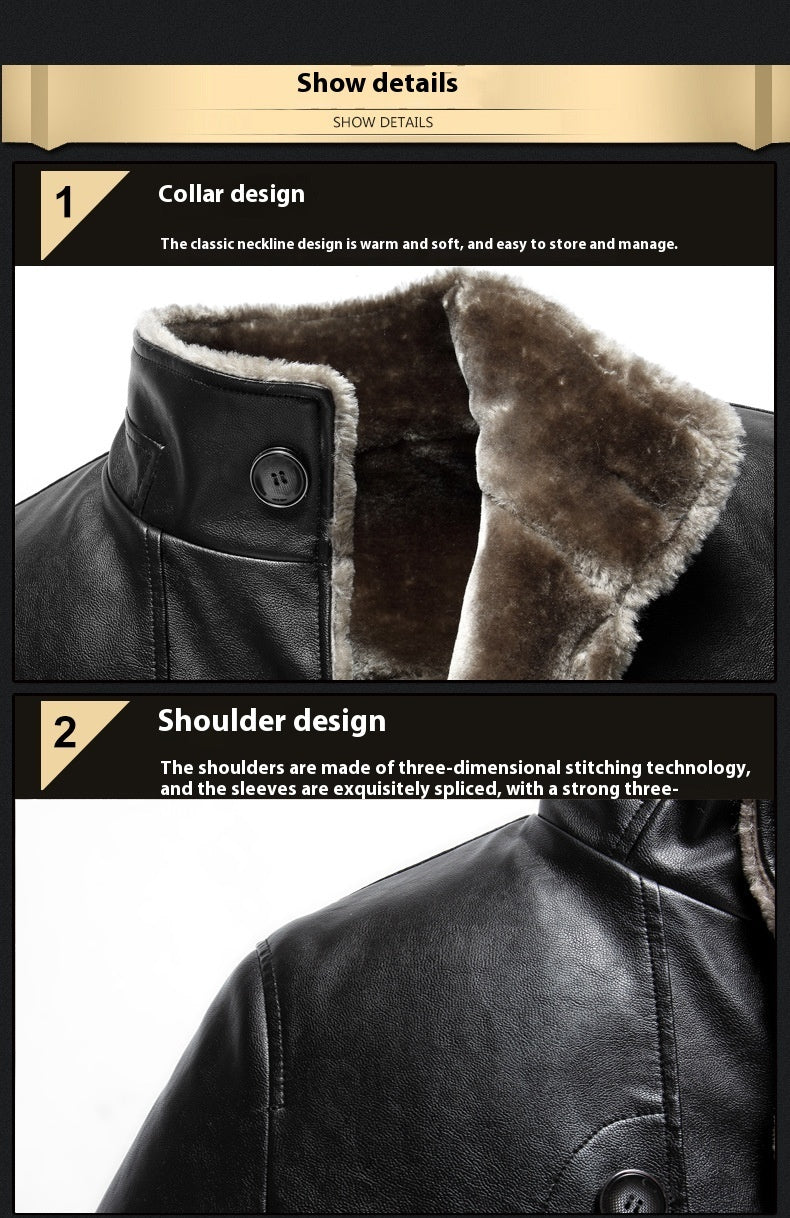 Men&#39;s Mid-length  Collar Sheepskin Thickened Fur Overcoat Coat