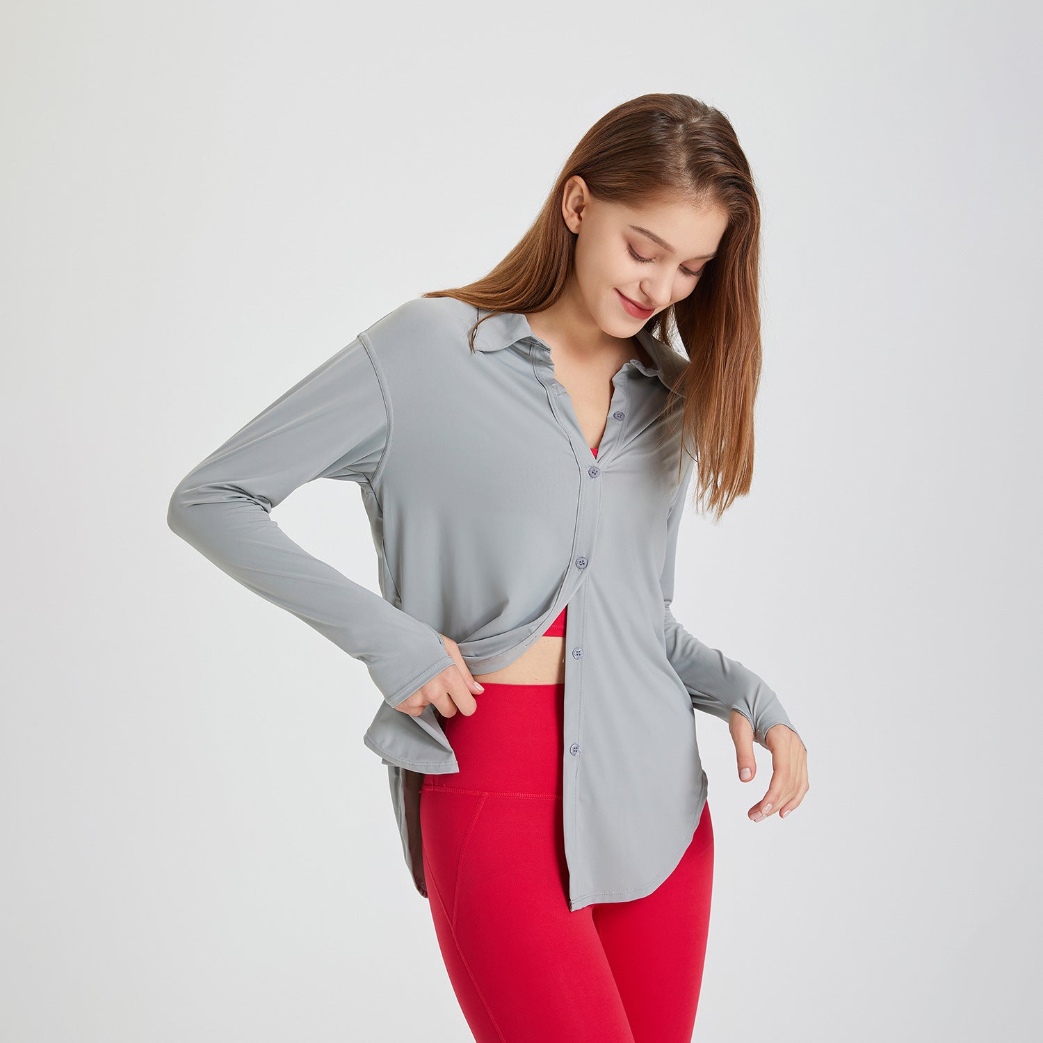 Women’s Workout Long Sleeve Blouse – Breathable Nylon Activewear
