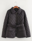 Belt Quilted Cotton Coat Jacket women