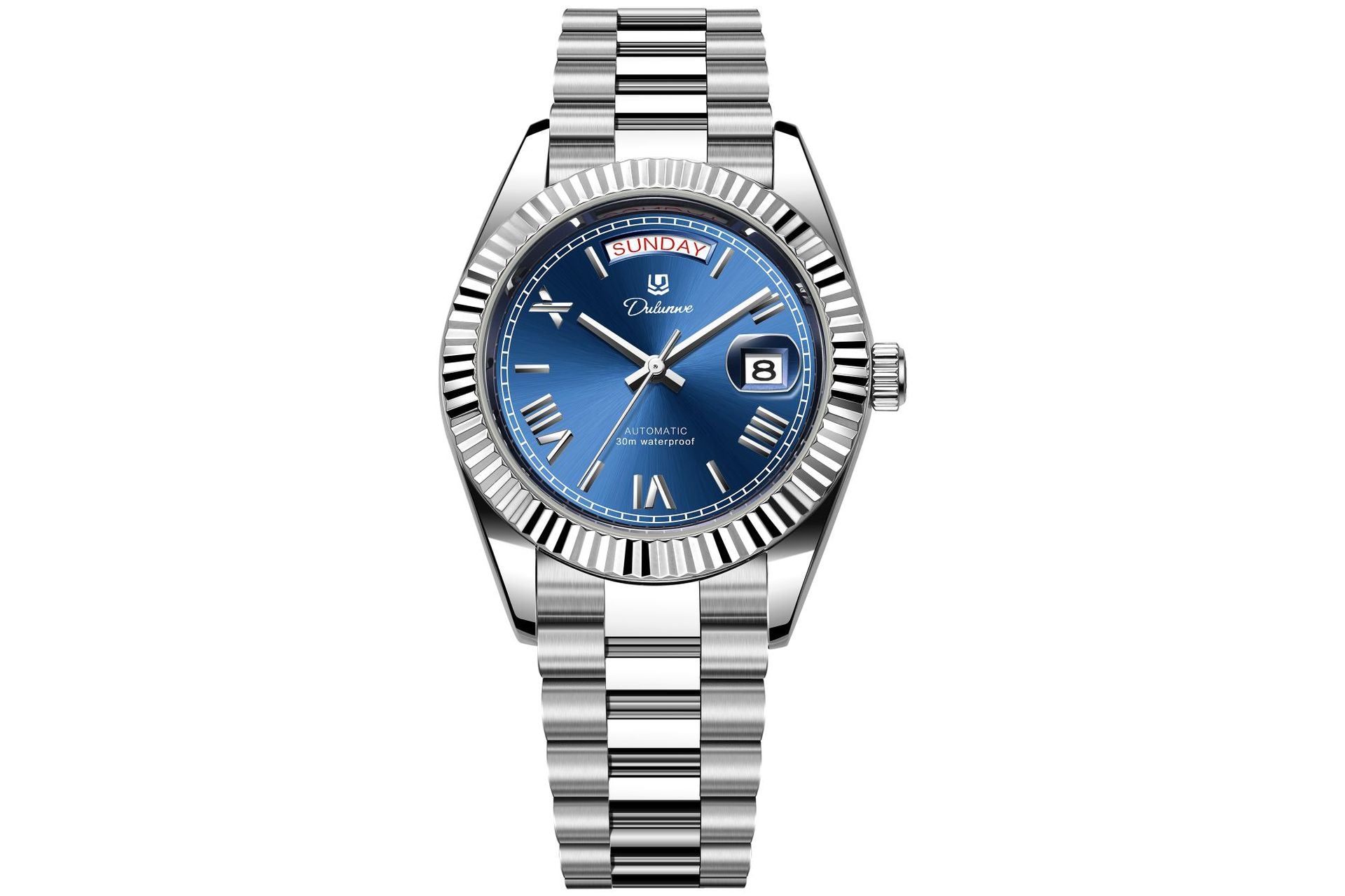 Men’s Automatic Calendar Watch – Stainless Steel Mechanical Timepiece with Day-Date Display, Mineral Crystal &amp; Waterproof Design