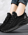 Fashion Casual Sports Shoes Women Lace Up Flat Shoes Lightweight Breathable Running Mesh Sneakers