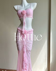 Heart Bikini Dress Three-piece Set Gathering Small Chest Steel Bracket