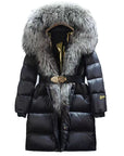 Extended Black Golden Lock Warm Fox Fur COAT  (3 TO 7 DAYS SHIPPING)