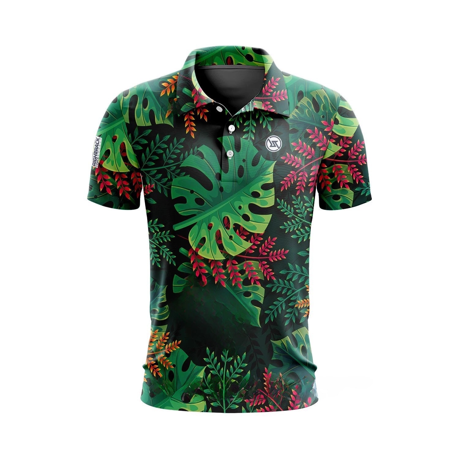 Men Golf Print Short-Sleeved Polo Shirt – Breathable Cotton Spandex Floral Performance Golf Top