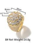 Men Trendy Retro Flower Diamond Ring – Gold Plated Geometric Hip-Hop Statement Band