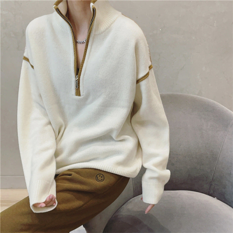 Zipper Loose Sweater Women