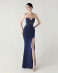 Women Sexy Corset Evening Dress for Formal Occasions & Party – Strapless Satin Beaded Lace Slim Fit Maxi Gown