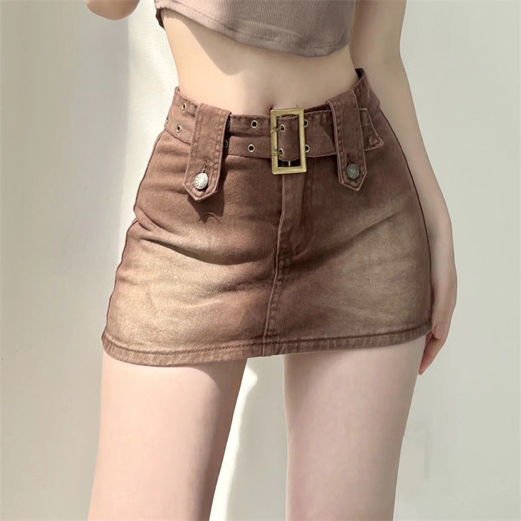Spring Summer Pure Desire Metal Buckle Belt Short Skirt