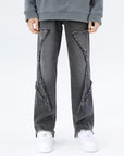 Raw Hem Jeans Men's American High Street Straight-leg Pants