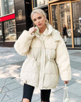 Women’s Cotton-Padded Lamb Wool Coat – Drawstring Waist Thickened Winter Jacket