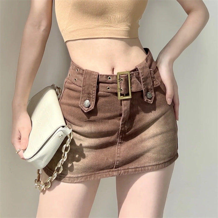 Spring Summer Pure Desire Metal Buckle Belt Short Skirt