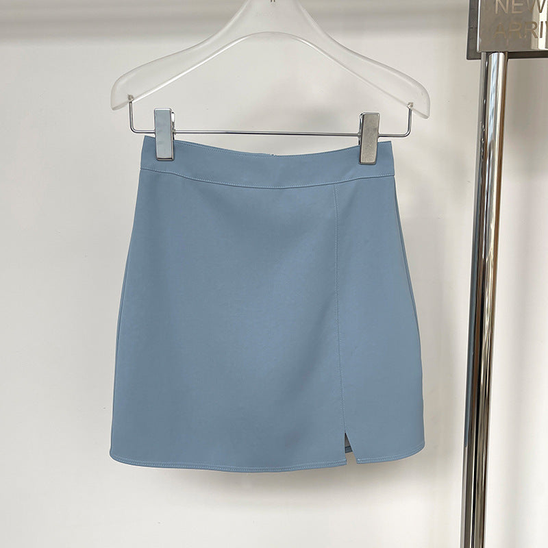 Women’s Solid Color Split A-Line High Waist Slim Skirt