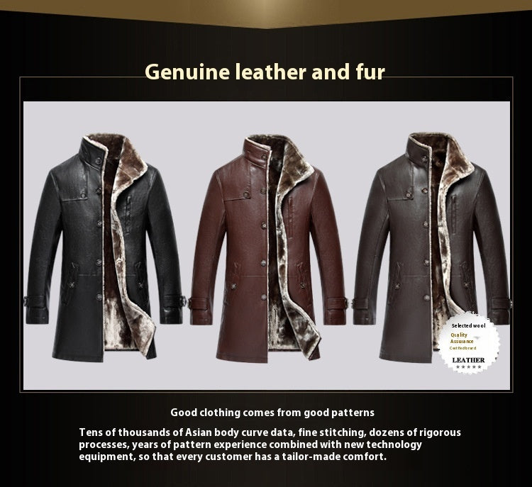 Men&#39;s Mid-length  Collar Sheepskin Thickened Fur Overcoat Coat