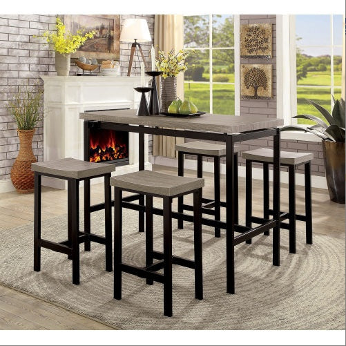 5 Pc Counter Height Table Set Two Tone Design Black Gray Dining Chairs Sturdy Metal Construction PVC Plastic Top Dining Room Furniture ( USA ONLY + 3 TO 5 DAYS SHIPPING)