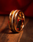 Men's Ring Electric Gold  Tungsten Ring Inlaid Wine Barrel Wood Antlers