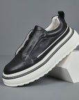 Men’s Breathable Slip-On Sneakers – Simple All-Match Cowhide Platform Casual Shoes