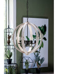 6 - Light Wood Chandelier With Adjustable Chain , Bulb Not Included ( USA ONLY + 3 TO 5 DAYS SHIPPING)