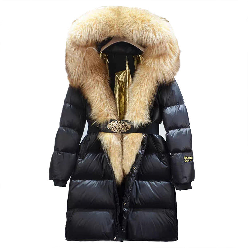 Extended Black Golden Lock Warm Fox Fur COAT  (3 TO 7 DAYS SHIPPING)