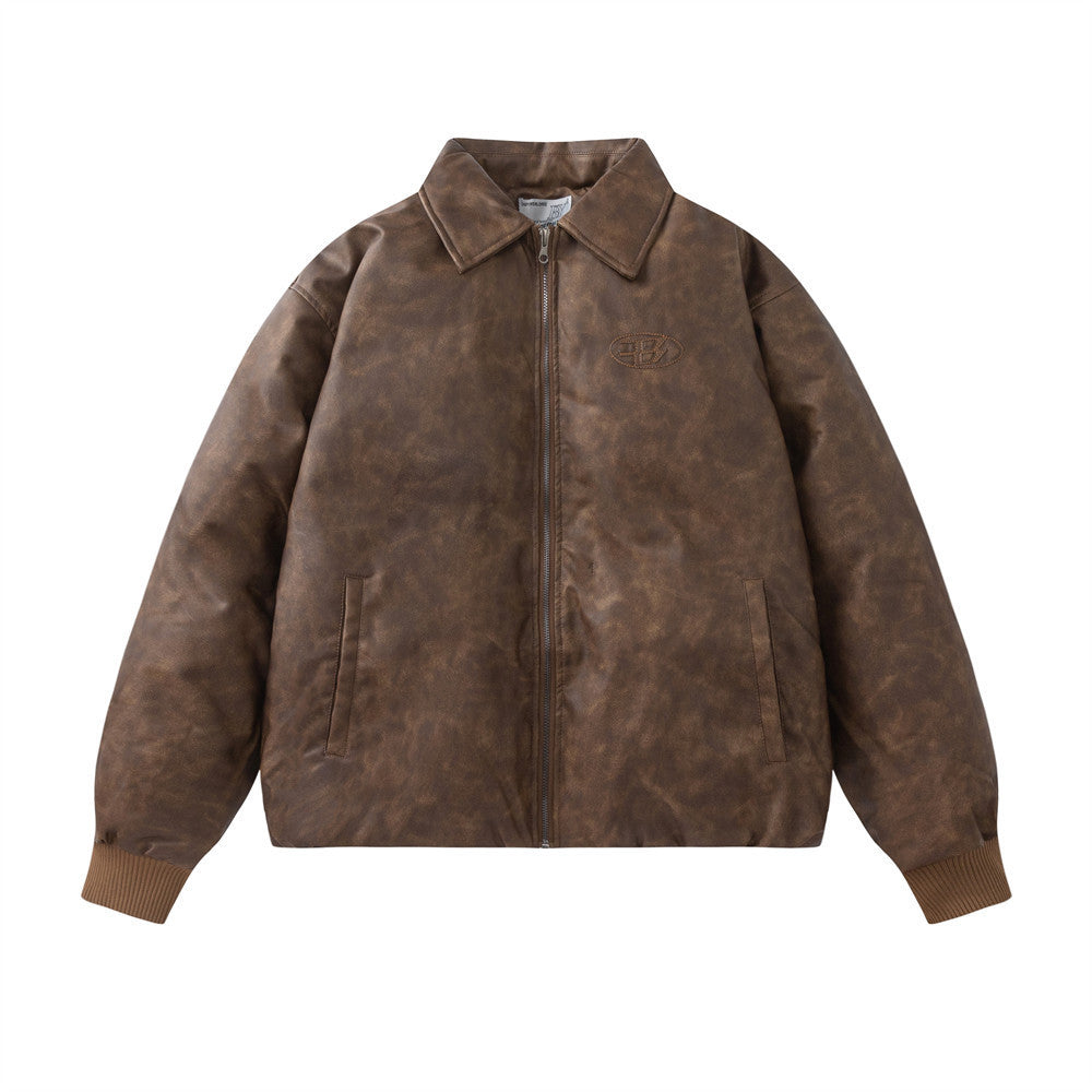 Men’s Rock Style PU Leather Jacket – Thickened Premium Mid-Length Coat