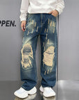 Loose Wide Leg Blue Washed Jeans MEN