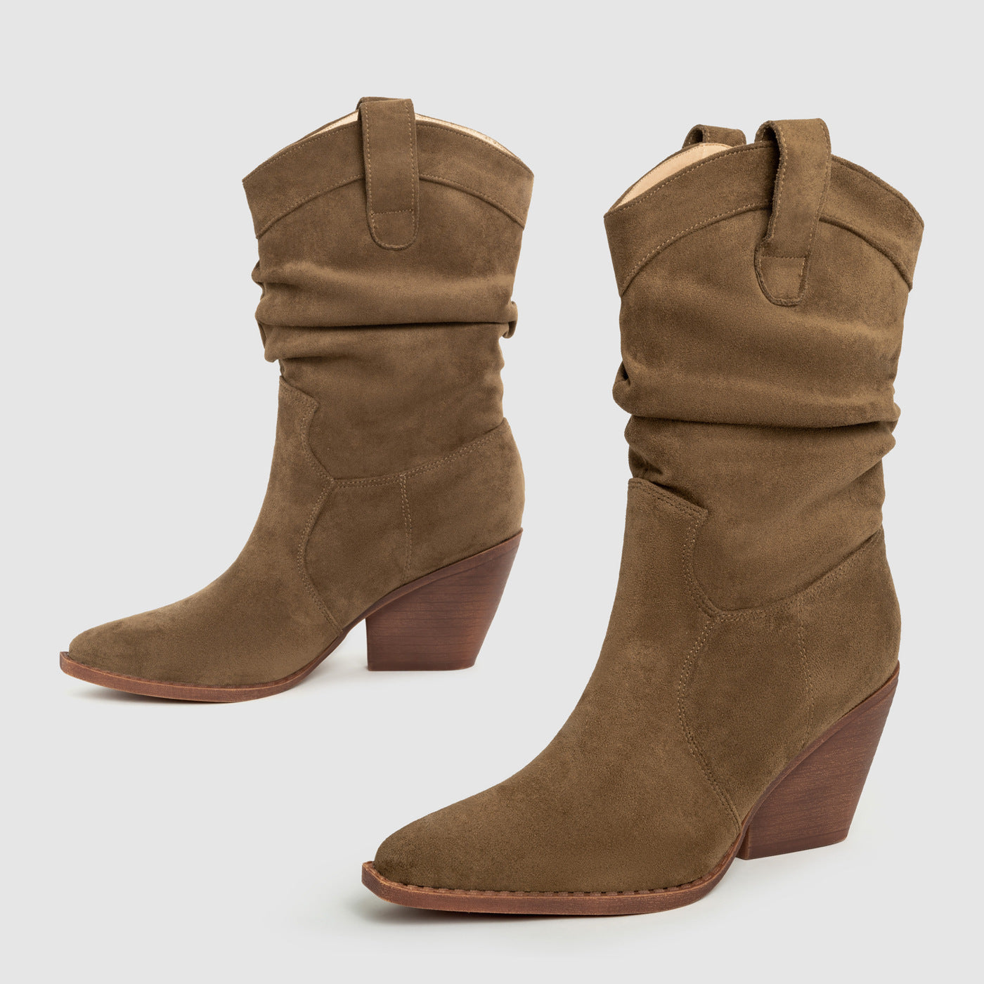 Women’s Thick Heel High Heels Ankle Boots – Brown &amp; Apricot European Style