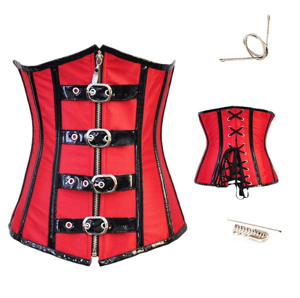 Belt Buckle Corset Red Shapewear For Women