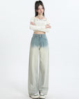 Women’s Gradient Blue Straight-Leg Jeans – Wide-Leg High Street Denim