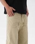Men’s Loose Machete Pants - Wide Leg Cotton Trousers (Khaki/Gray, M-2XL) Straight Leg Comfort Fit with Elastic Waist