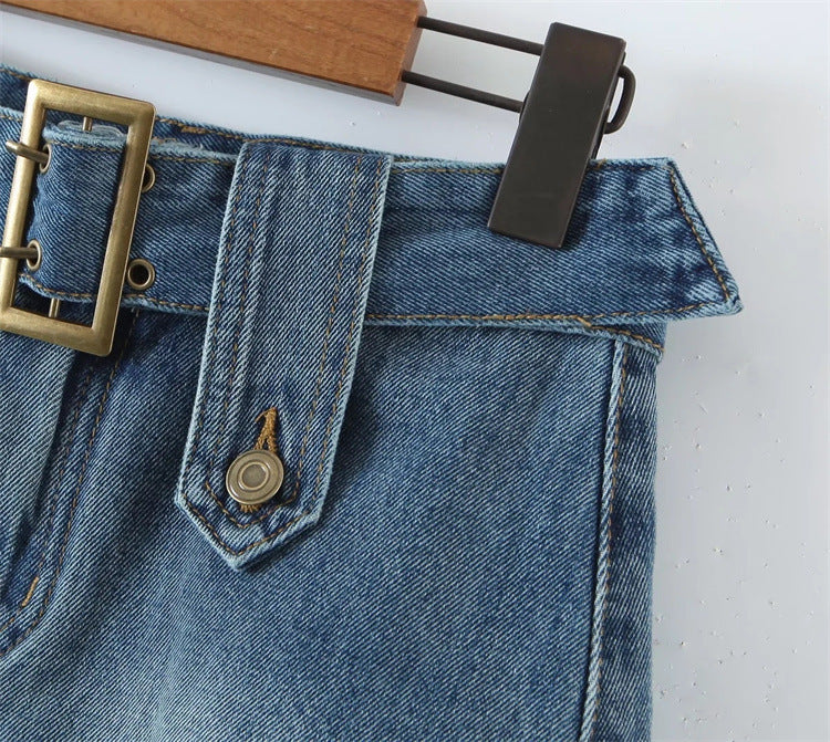 Spring Summer Pure Desire Metal Buckle Belt Short Skirt