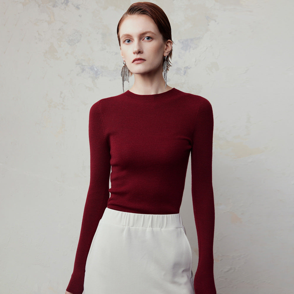 Women 95% Fine-Spun Wool Slim Fit Sweater – Lightweight Round Neck Long Sleeve Pullover Knit Top