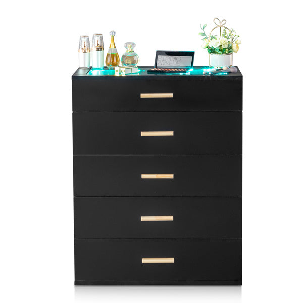 5-drawer Cabinet With Light Tempered Glass Cabinet And Bedside Table ( USA ONLT 3 TO 7 DAYS SHIPPING)