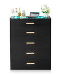 5-drawer Cabinet With Light Tempered Glass Cabinet And Bedside Table ( USA ONLT 3 TO 7 DAYS SHIPPING)