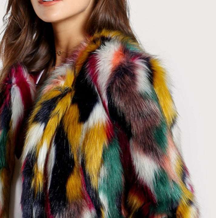 ( 3 to 7 days SHIPPING )Winter Color Fur Coats Women Elegant Fur Coats Colorful Faux Fur Coat Brand Fashion Long Sleeve Collarless Casual Woman Fur Coat