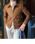 Suede Coffee Bomber Jacket For Man