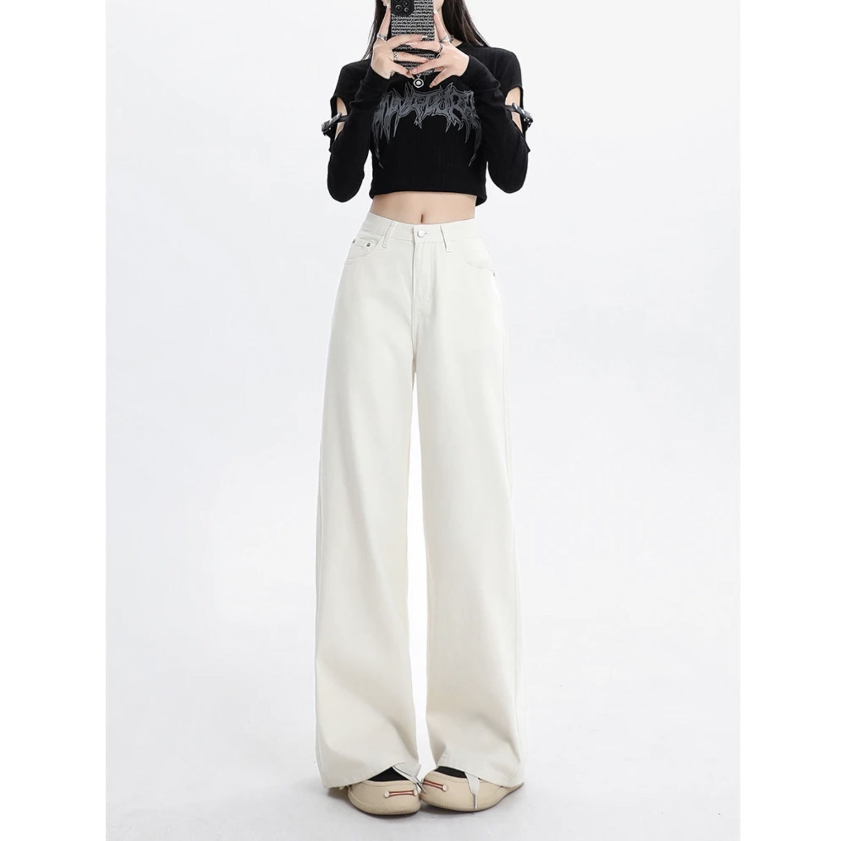 White Draping Jeans For Women