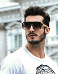 Wooden square sunglasses men