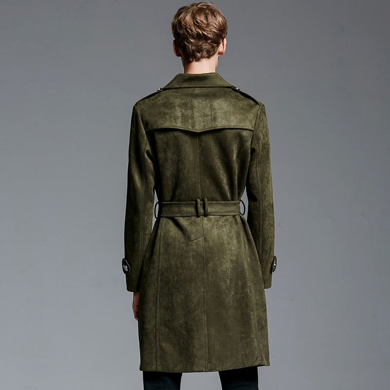 imitation deerskin Double Breasted Suede Trench Coat For Men Mid-length Coat Plus Size