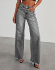 High Waist Jeans With Pockets Comfortable Slim Fit Straight Wide-leg