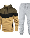 Men’s Fashion Colorblock Hooded Sports Suit – Running & Outdoor Winter Tracksuit with Stitching Design