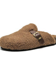Women’s Wool-Lined Genuine Leather Mule Slippers – Warm, Retro Thick-Sole Backless Slip-Ons
