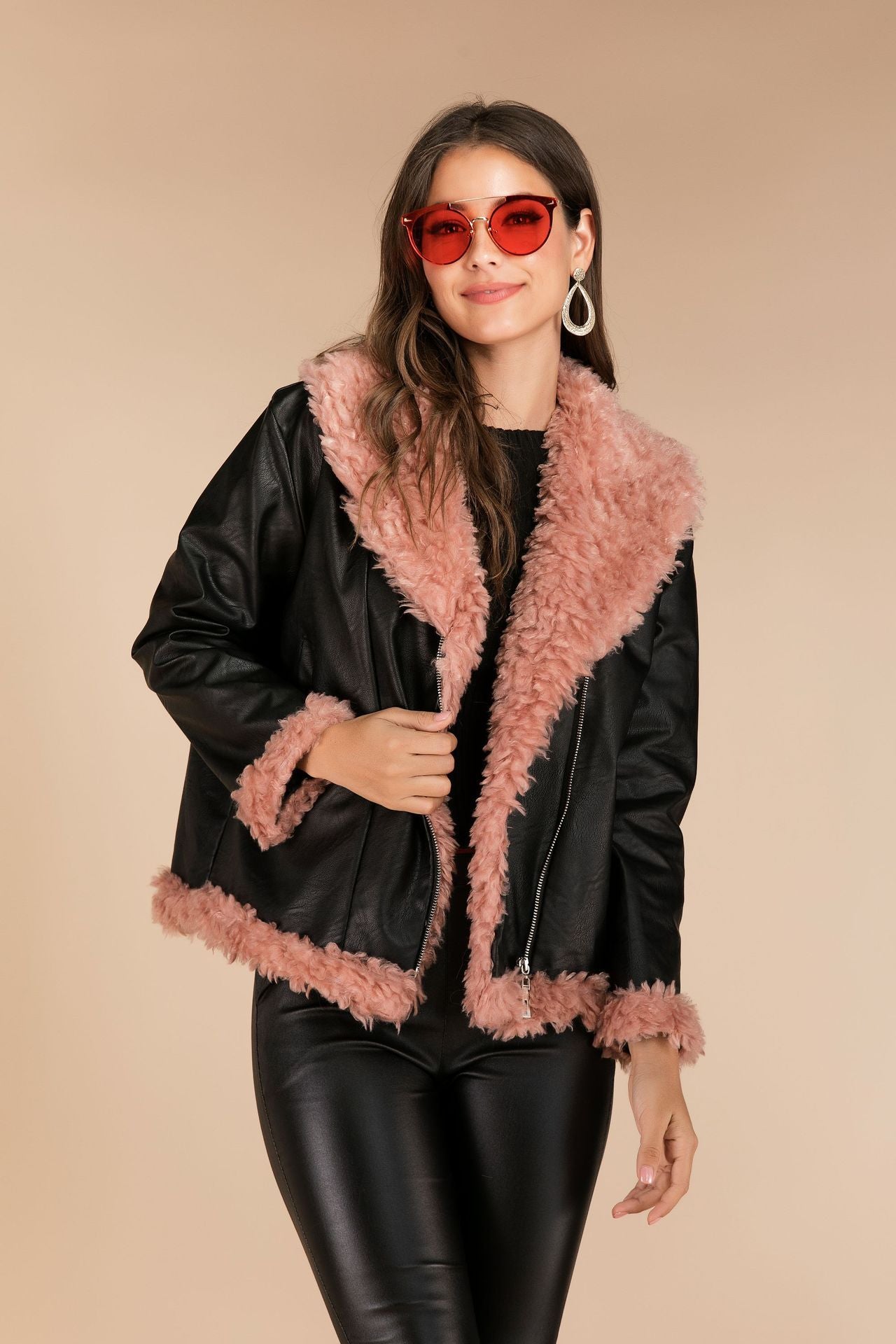 Imitation raccoon fur sheepskin leather jacket ( 3 to 7 days shipping)