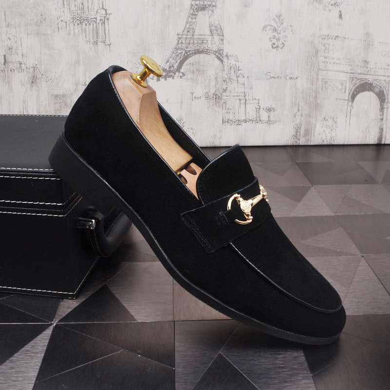 Men’s Genuine Leather Slip-On Shoes – Light Luxury Suede Beanie Loafers