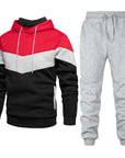 Men’s Fashion Colorblock Hooded Sports Suit – Running & Outdoor Winter Tracksuit with Stitching Design